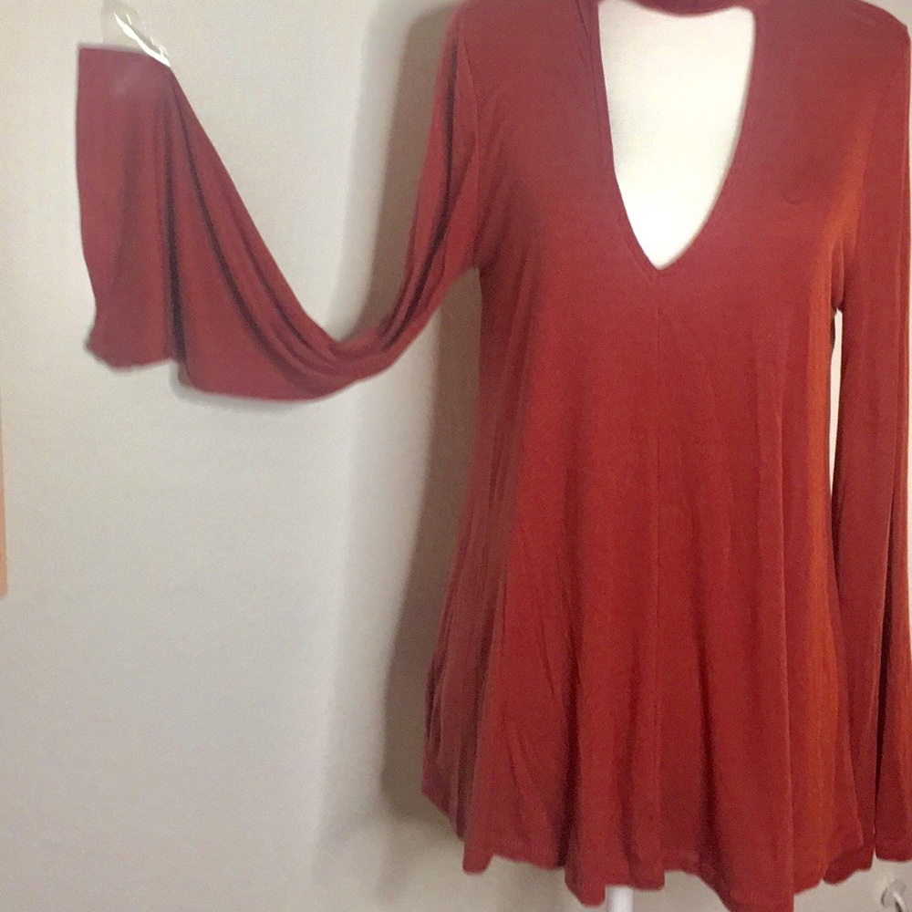 NWOT top- dress babydoll style V line choker collar long sleeve blouse - Picture 3 of 6